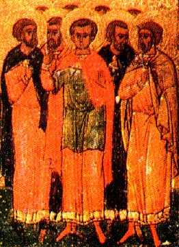 Martyrs Agapius, Publius, Timolaus, Romulus, two named Dionysius, and two named Alexander, at Caesarea in Palestine